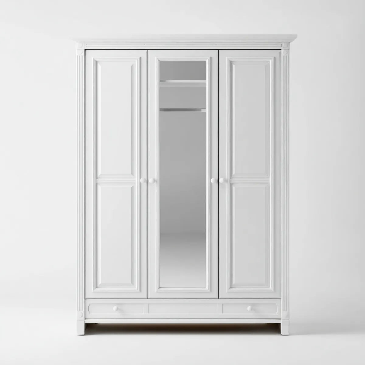 Szafa, 3 drzwi szafa biała z lustrem 160 x 60 x 220 cm w prostokątnym MDF