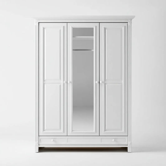 Szafa, 3 drzwi szafa biała z lustrem 160 x 60 x 220 cm w prostokątnym MDF