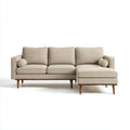 Sofa, Kanapa narożna 3 beżowe fotele z krzesełkiem z prawej strony 230 x 150 x 85 cm w poliestrze i litym drewnie