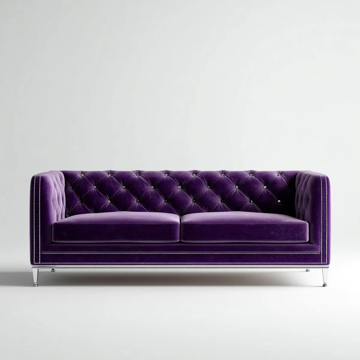 Sofa, 3 fotele fioletowa sofa w prostokątnym piłowanym poliestrowym aksamicie 210 x 90 x 75 cm