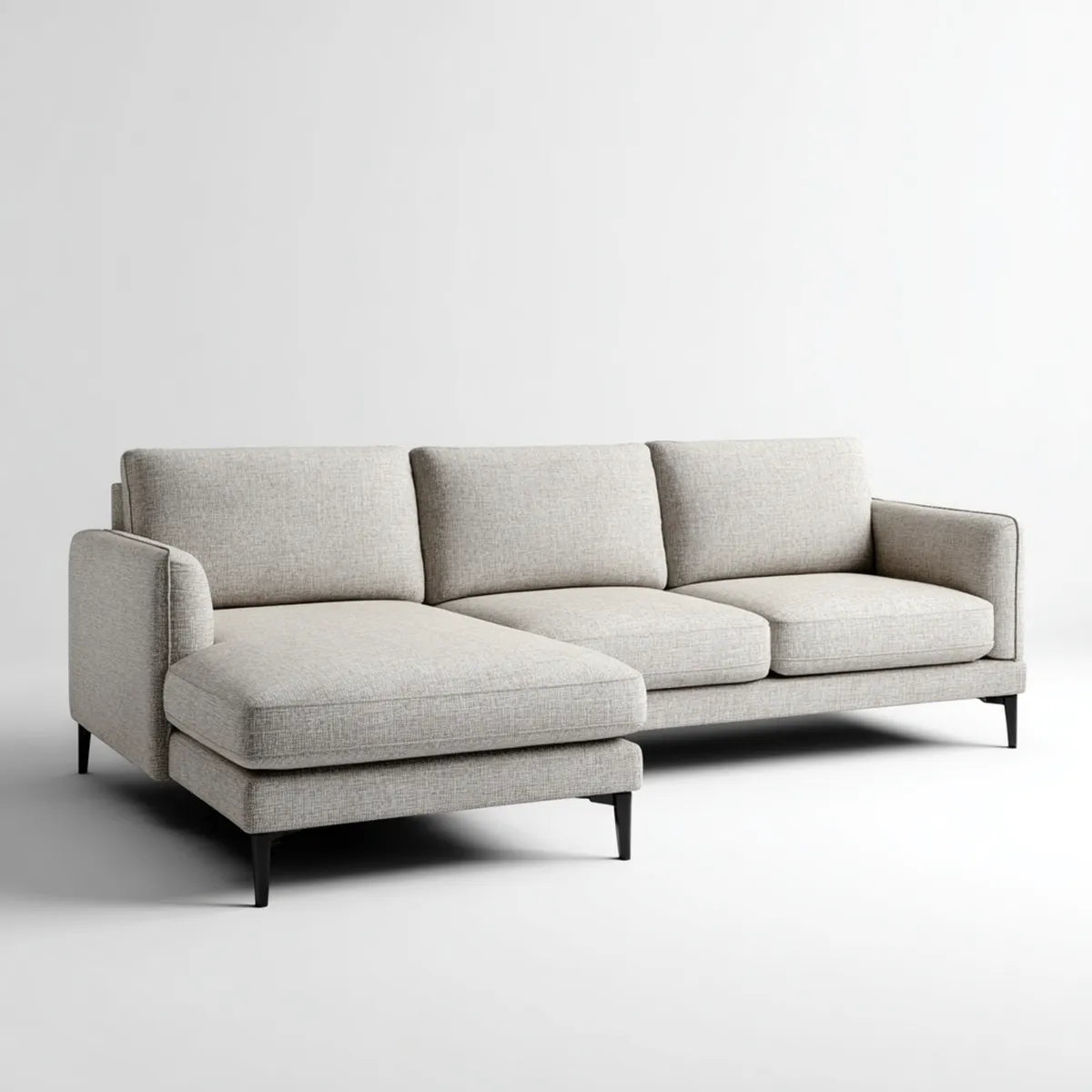 Sofa, Kanapa narożna z krzesełkiem z lewej szarej, 250 x 160 x 85 cm w kształcie poliestru L