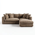 Sofa, Kanapa narożna 3 brązowe siedzenia z prawym półwyspem poliestrowym 280 x 170 x 85 cm