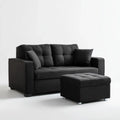 Sofa 2 fotele z czarnym poliestrowym pufem aksamitnym efekt 160 x 85 x 88 cm