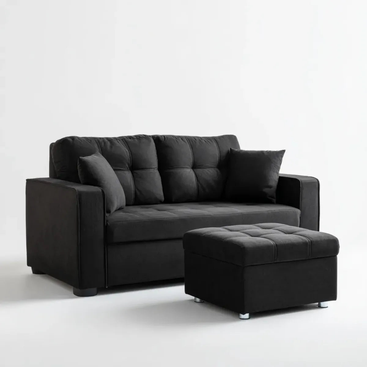 Sofa 2 fotele z czarnym poliestrowym pufem aksamitnym efekt 160 x 85 x 88 cm