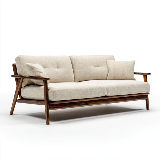 Sofa, 3 beżowe sofa 180 x 80 x 82 cm w poliestrze z prostokątną ramą z litego drewna