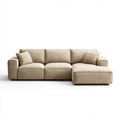 Sofa, Kanapa narożna z szewcem z prawej beżowej poliestru 280 x 160 x 85 cm