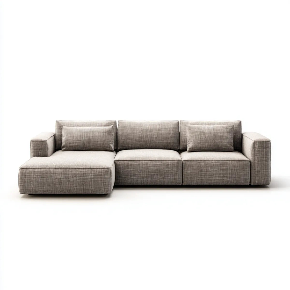 Sofa, Kanapa narożna 3 fotele z krzesełkiem i wiórem w lewym, szarym gołębiu 280 x 160 x 85 cm w kształcie poliestru L