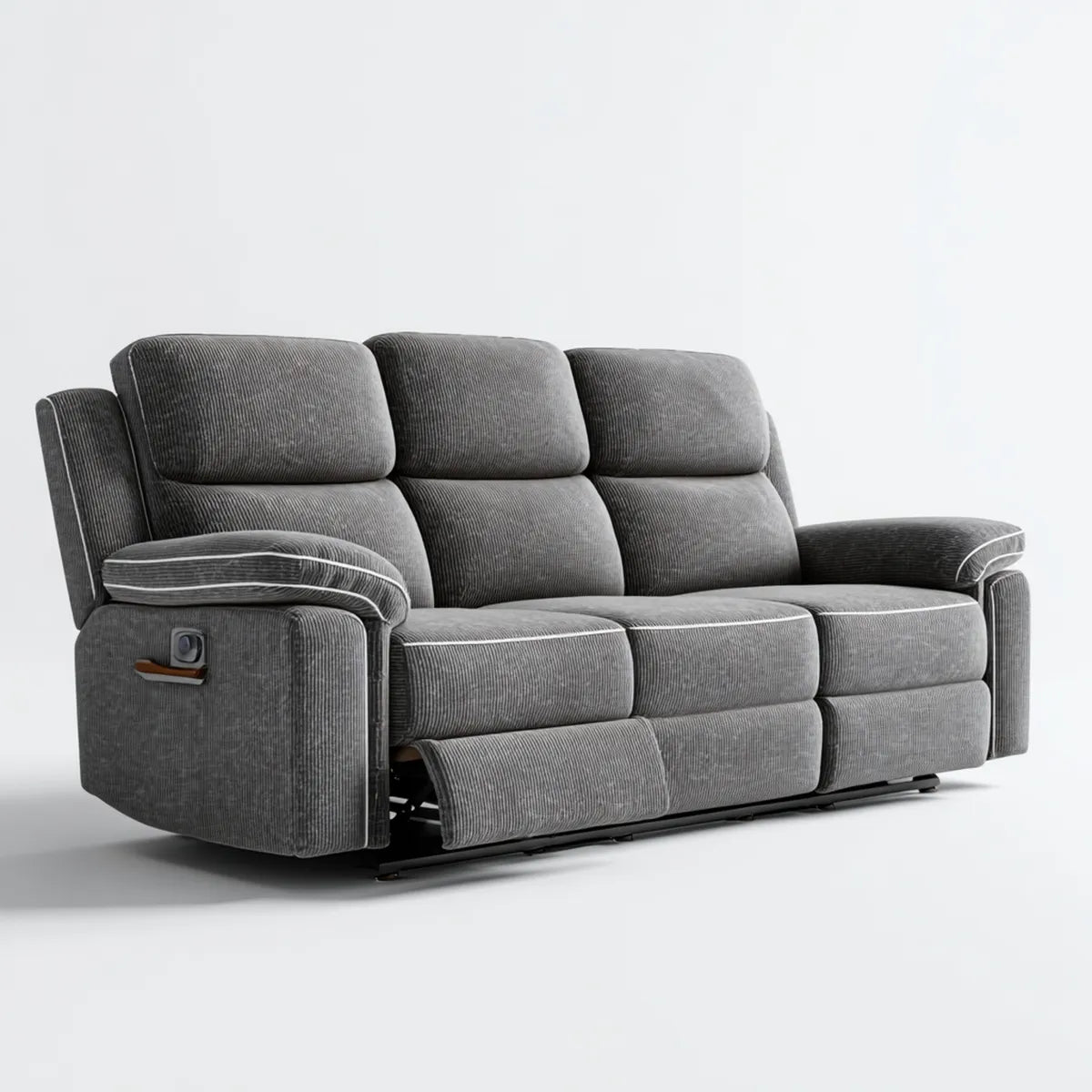 Sofa, Elektryczna rozkładana sofa 3 miejsca szare w poliestrowym aksamicie 210 x 96 x 102 cm