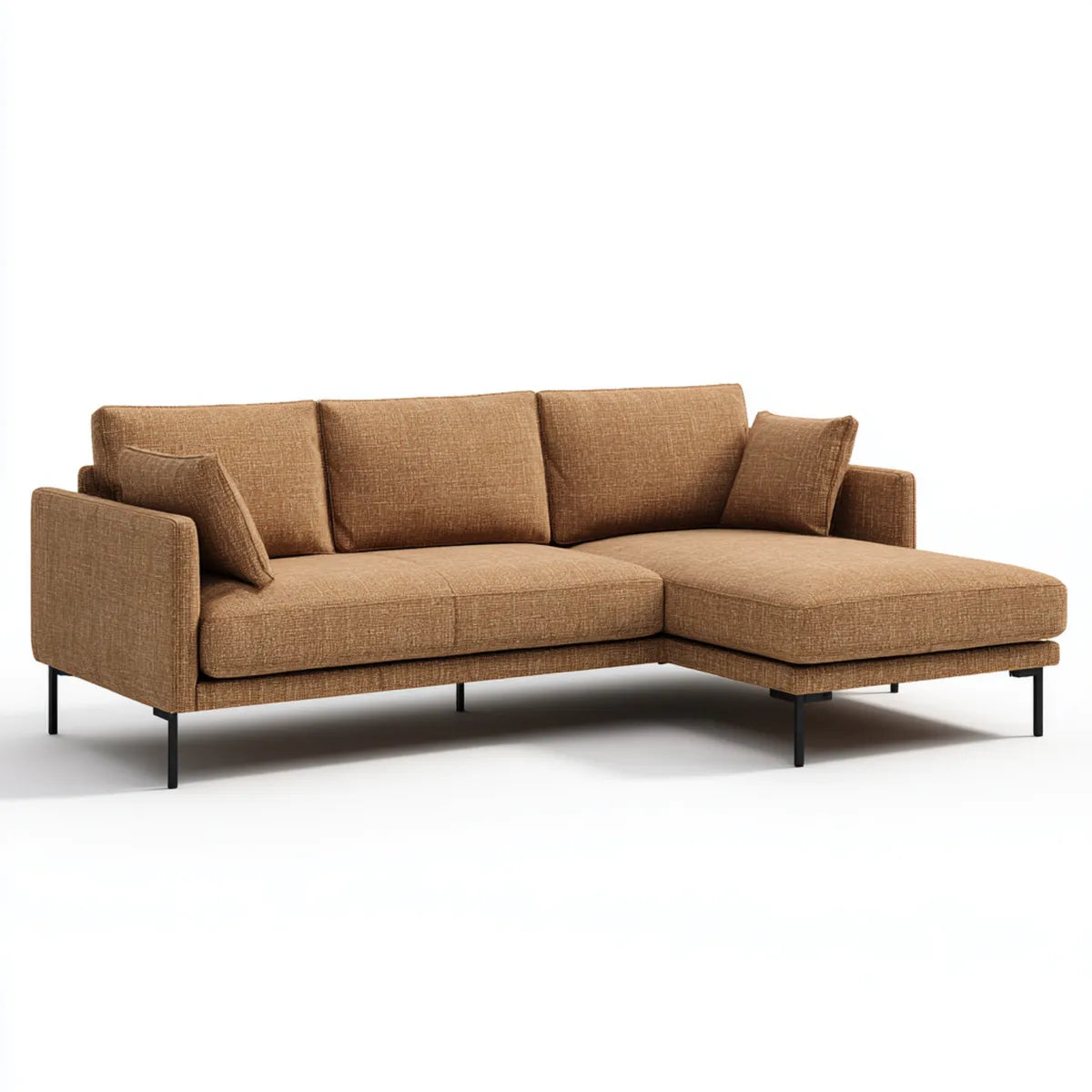 Sofa, Kanapa narożna z krzesełkiem z prawej brązowej, 250 x 160 x 85 cm w kształcie poliestru L
