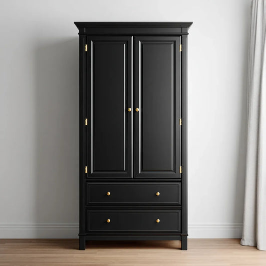 Szafa, Szafka sypialna 2 drzwi 2 czarne szuflady z paneli MDF 100 x 55 x 200 cm