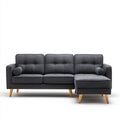 Sofa, narożna sofa 3 -fotelik ciemnoszary z powrotem prawo 220 x 145 x 85 cm poliestrowe drewno lite