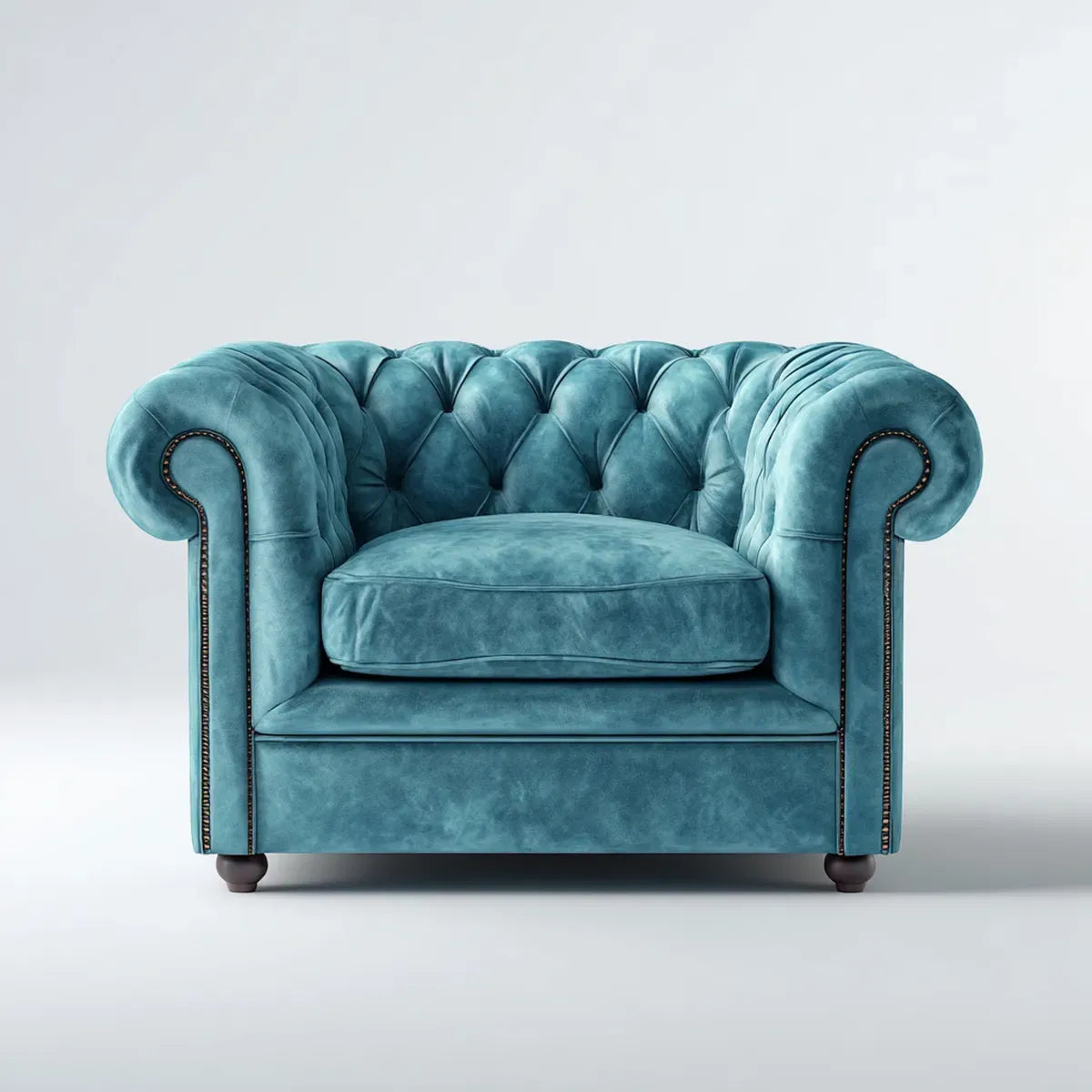 Fotel, Chesterfield krzesło niebieski kaczka 115 x 95 x 78 cm poliester aksamit z zaokrąglonymi podłokietnikami