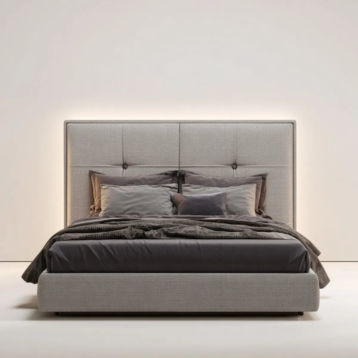 Łóżko dwuosobowe, Szary tapicerowane podwójne łóżko z deską zagłówkową 160 x 200 cm prostokątny poliester