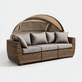 Sofa ogrodowa, Taras sofa z dachem słonecznym brązowy szary 220 x 85 x 170 cm PE- rattan poliestrowy prostokątna