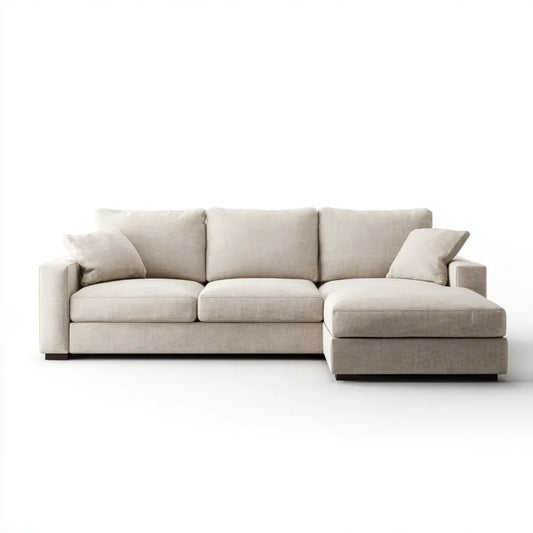 Sofa, Kanapa narożna 3 fotele z szewcem z prawej beżowej poliestru 280 x 160 x 85 cm