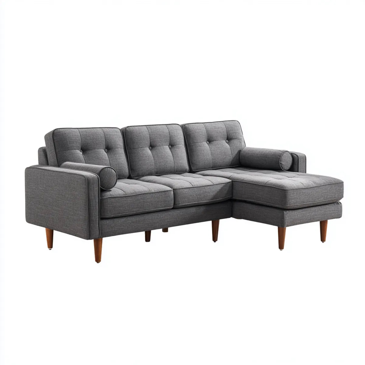 Sofa, Kanapa narożna 3 fotele z krzesełkiem z prawej strony szary 230 x 150 x 85 cm w kształcie poliestru L