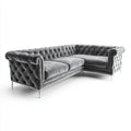 Sofa, Chesterfield szara kanapa kątowa w poliestrowym aksamicie 280 x 200 x 85 cm 4 siedzenia