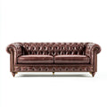Sofa, Chesterfield Sofa 3 postay brązowa skóra Syntetyczny PU 225 x 90 x 75 cm z okrągłych ramion