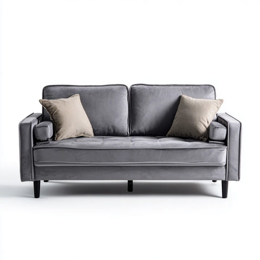 Sofa, Szara prostokątna poliestrowy aksamit sofa 160 x 85 x 86 cm