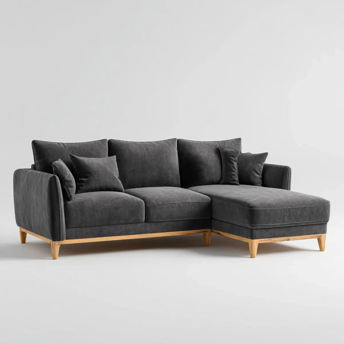 Sofa, Kanapa narożna 3 fotele z krzesełkiem z prawym, szarym antracytem poliester 240 x 150 x 85 cm