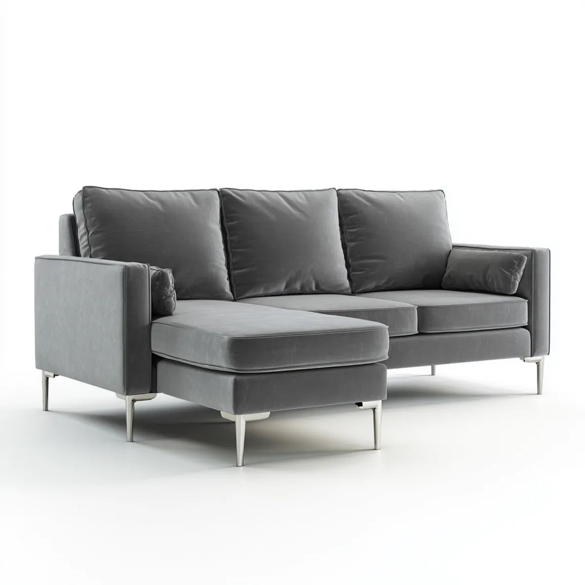Sofa, Kanapa narożna 3 miejsca z szarym półwyspem 260 x 160 x 85 cm poliestrowa powłoka L kształt