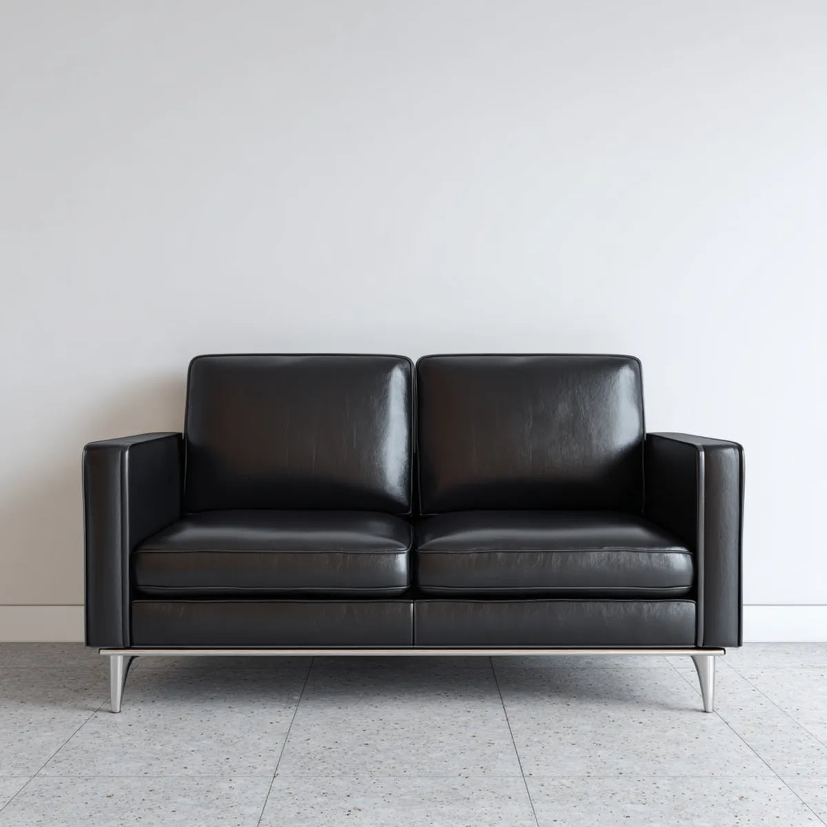 Sofa 2 czarne siedzenia 150 x 85 cm w skórze PU z chromowanymi stalowych nóżkami, 150 x 85 x 85 cm