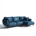 Sofa, Kanapa narożna 3 fotele z krzesełkiem z prawym niebieskim aksamitem poliestrowym 260 x 160 x 85 cm