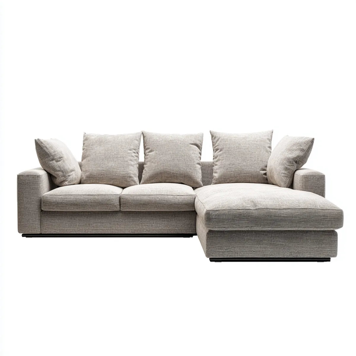 Sofa, Kanapa narożna z prawym jasnoszarym półwyspem poliestrowym 280 x 160 x 85 cm