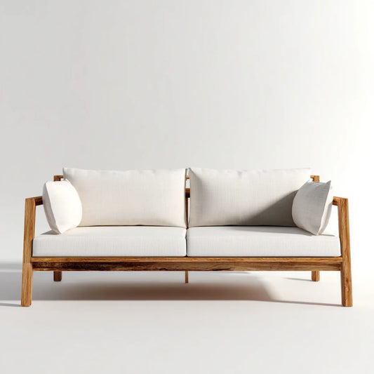 Sofa 2 beżowe fotele z konstrukcją w litej akacji 160 x 75 cm prostokątne, 160 x 75 x 75 cm
