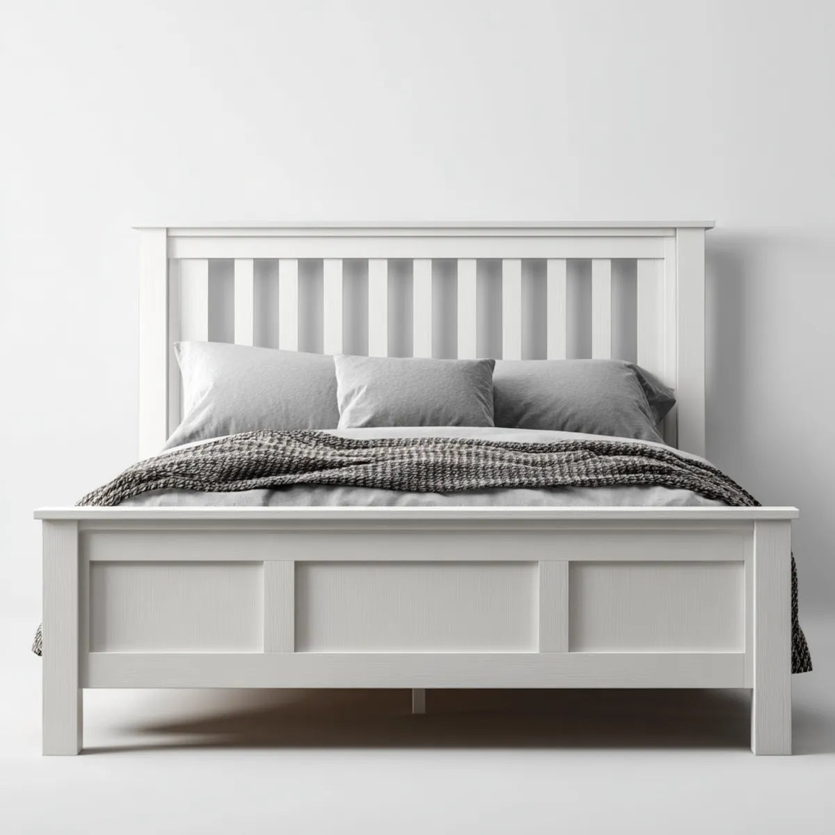 Łóżko dwuosobowe, Białe podwójne łóżko 160 x 200 cm w sosnie stałej i prostokątnym MDF