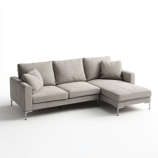 Sofa, Kanapa narożna 3 miejsca jasne szary 250 x 160 x 85 cm poliester z siekierą longa prawo