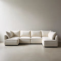Sofa, Modułowa sofa 4 miejsca z kości słoniowej w poliestrze 300 x 105 x 85 cm z kształtem kątowym