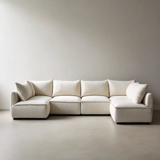 Sofa, Modułowa sofa 4 miejsca z kości słoniowej w poliestrze 300 x 105 x 85 cm z kształtem kątowym