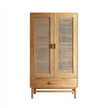 Szafa sypialna 2 drzwi w dębie naturalnym i rattan w puszce 90 x 45 x 180 cm