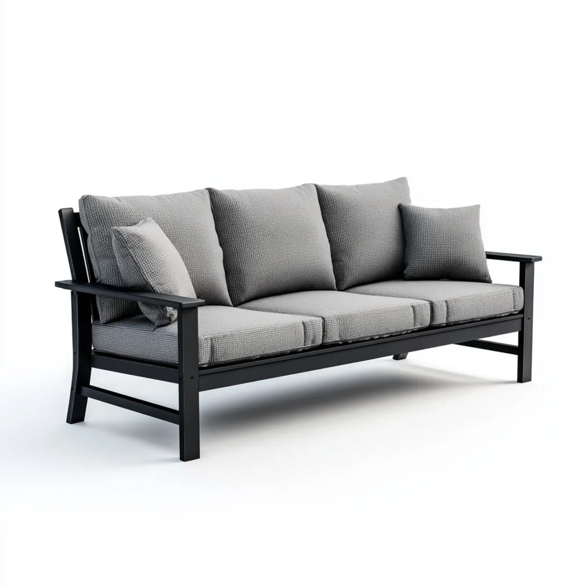 Sofa, Szara sofa 3-osobowa z poliestru i litego drewna 198 x 78 x 82 cm prostokątna